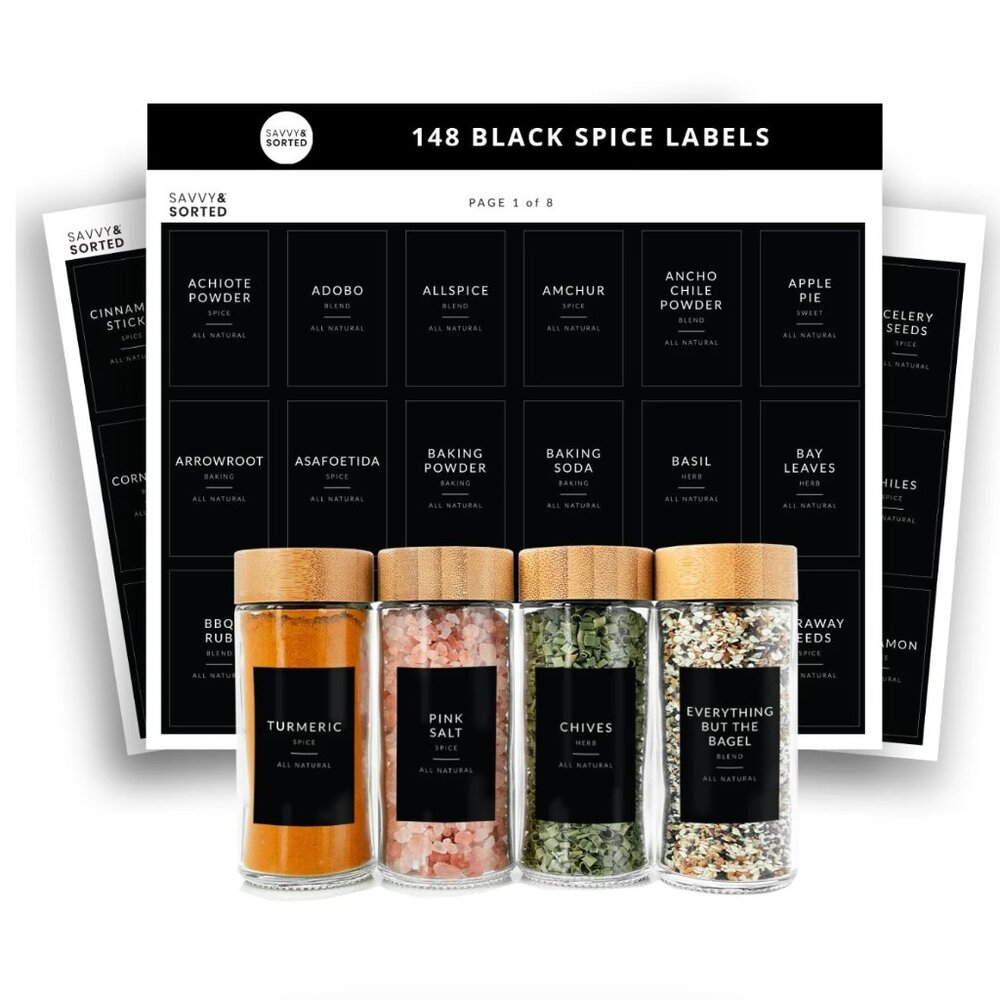 Savvy & Sorted Black Minimalist Spice Labels